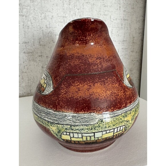 RARE VTG Eduardo Vega Vase Signed Tan Brown Abstract medium round - Picture 4 of 9